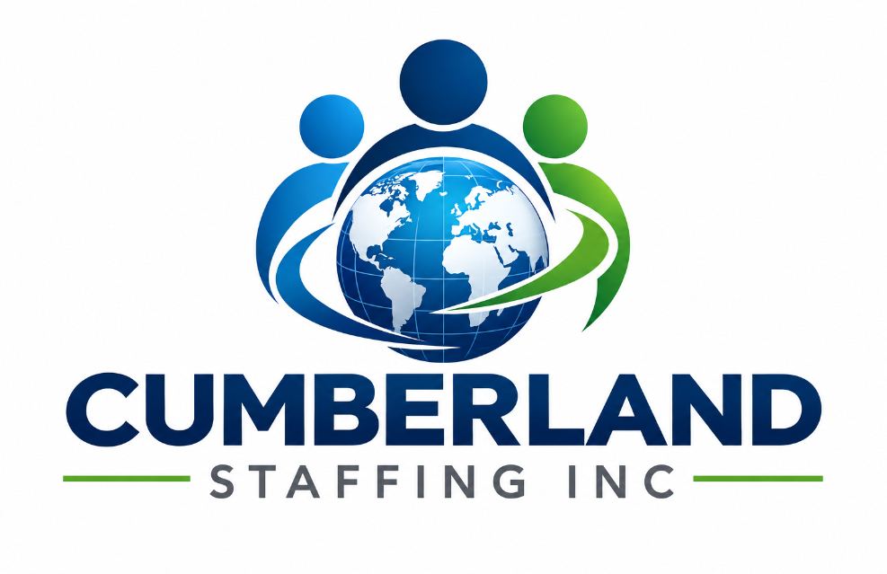 Cumberland Staffing Inc logo: three figures around a globe